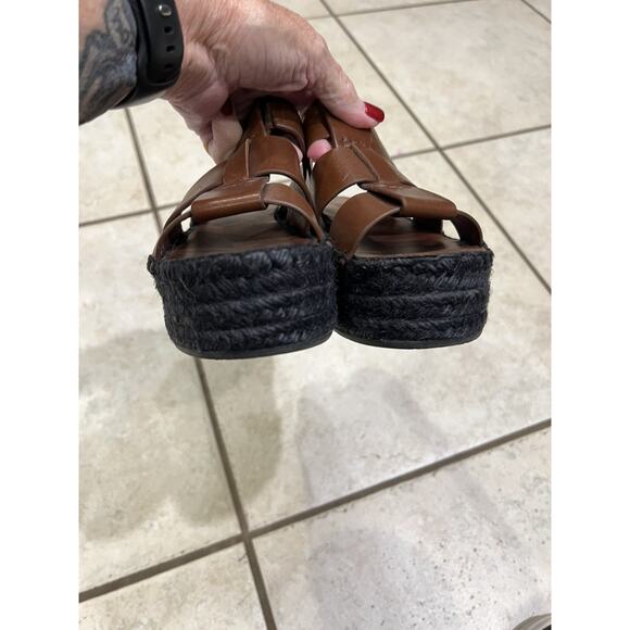 Vince Mahogany Brown Leather Sabella Espadrille Wedge Slip On Sandal Sz 6 - Picture 3 of 8